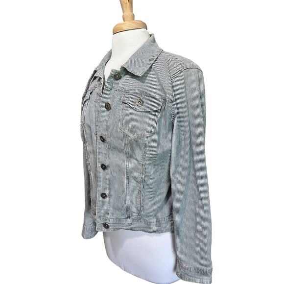BACCINI Railroad Stripe Jean Jacket Womens XL Casual Denim Steampunk - Picture 3 of 6
